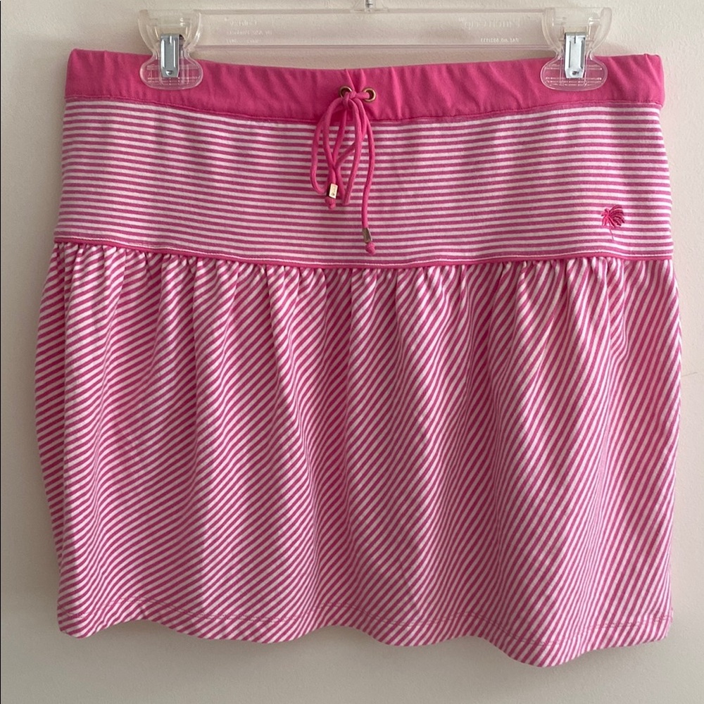 Lilly Pulitzer Pink And White Striped Elastic Waist Skirt M